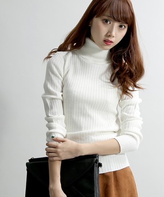 WEGO/ワイドリブタートルネックニット