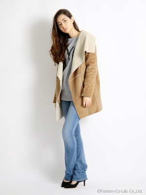 【ROSE BUD】FAKE MOUTON DRAPE COAT