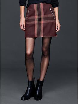Wool plaid zip mini skirt