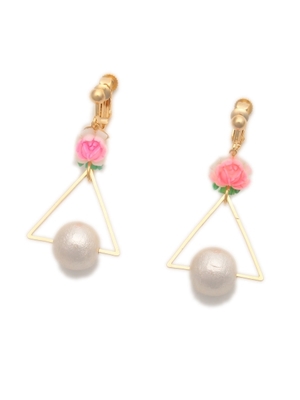vintage　roseとコットンパールのトライアングルイヤリング