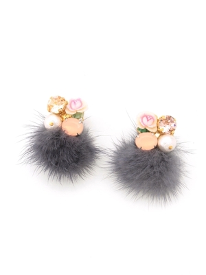 vintageローズとスワロフスキーの2WAYファーピアス