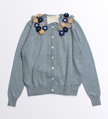 フラワー丸首カーディガン