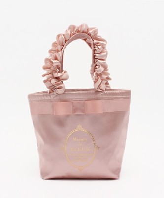 サテンブランドロゴフリルハンドルトートSバッグ