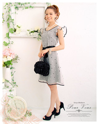 シフォン生地 Aライン ドレスワンピース 1236