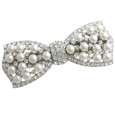 パールとキラキラダイヤのリボンのバレッタ