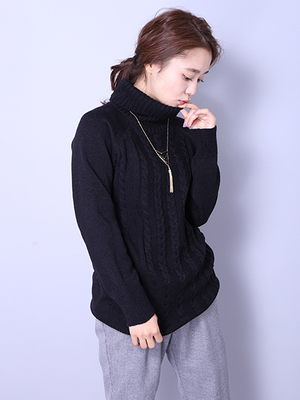 【60%off】オフタートルケーブルミックスIラインチュニック