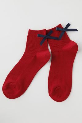 バックリボン付きリブソックス