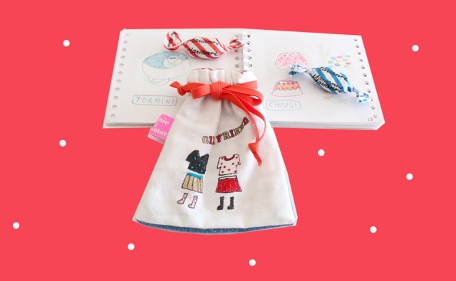 Mini巾着/White × Red