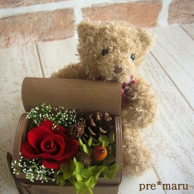 クマ＆ナチュラルボックスのアレンジ　ギフトセットぬいぐるみ