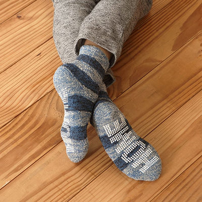 メンズ ボーダーパイルルームソックス