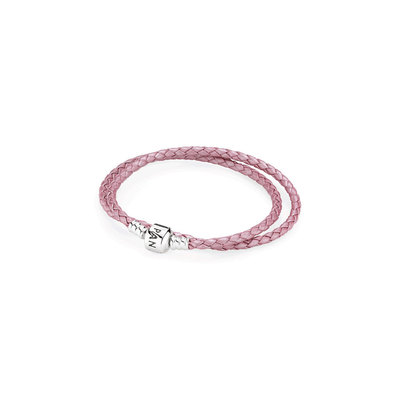 Moments double woven leather bracelet - pink