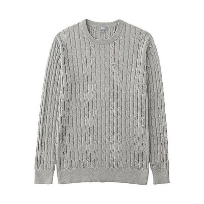 MEN コットンカシミヤケーブルクルーネックセーター（長袖）