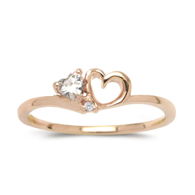 シルバー キュービックジルコニア ダブルハートリング