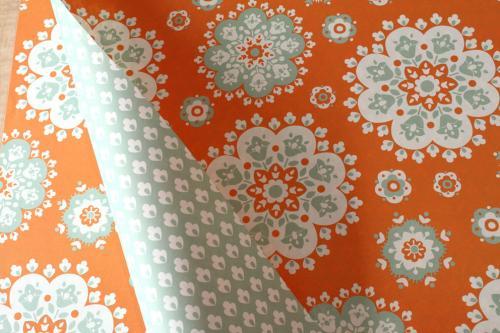 オレンジフラワー柄リバーシブルペーパー