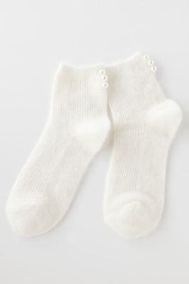 モヘア風バック3連パールモチーフ付きリブソックス