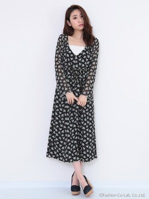小花ロングシャツワンピース