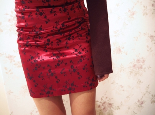 Ruby Red Flower Embroidery Skirt
