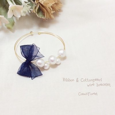Ribbon & Cottonpearl wire bracelet