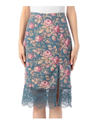 Free People （フリーピープル） 花柄レース切り替えスリットスカート