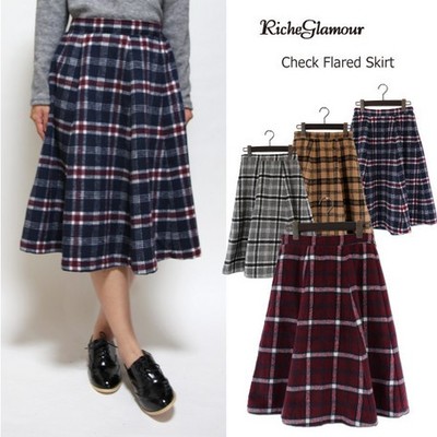 起毛チェックフレアスカート