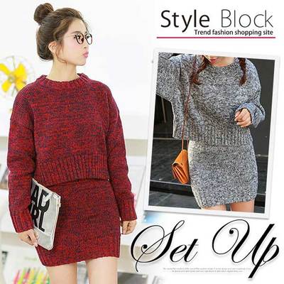 ラウンドネックニットセットアップ