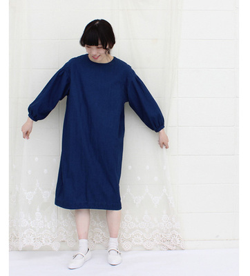 20/1 インディゴ twill ビッグスリーブワンピース
