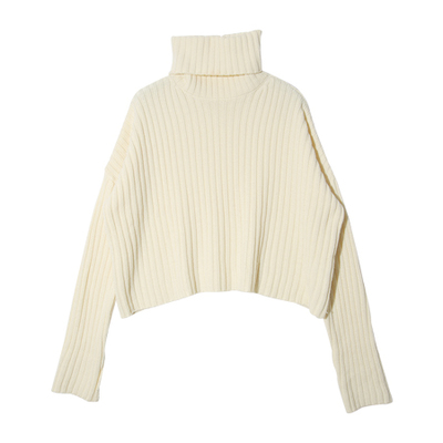 ワイドリブタートルニットトップス