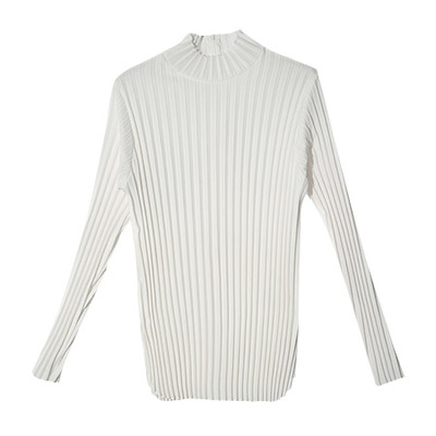 モックネックプリーツプルオーバーブラウス