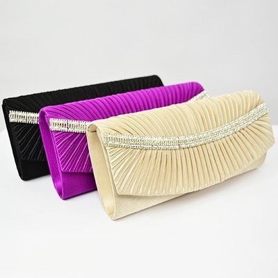 ラインストーン付きプリーツフラップパーティークラッチバッグ