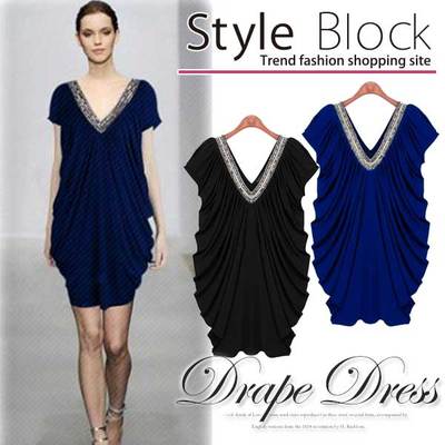 ビジュー付きドレープパーティードレス