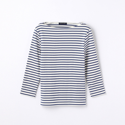 コットンボーダー ボートネックプルオーバー