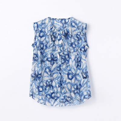 コットンフラワープリント ノースリーブブラウス