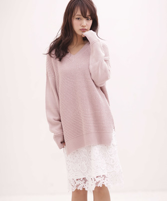 レースSKセットワッフルニット