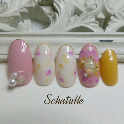 本物の花びら✖京都オパールブローチネイルチップ☆