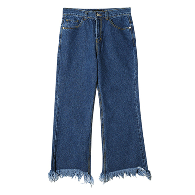 裾フリンジセミブーツカットヴィンテージデニムパンツ