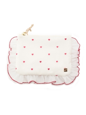 サテンハート柄テッシュポーチ