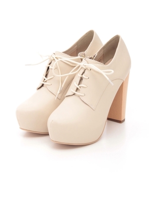 R&E(アール アンド イー)ウッドヒールレースアップ厚底ブーティ