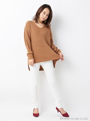 畦前後イレギュラーV/Nチュニックニット