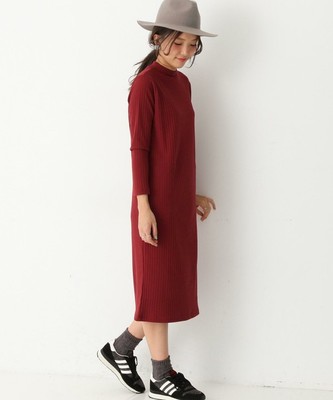 リブボトルネックポケットロングワンピース