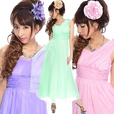 女神シルエット薔薇モチーフ付きシフォンパーティードレス