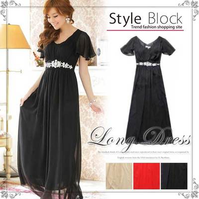 キラキラストーン付き半袖ロングドレス