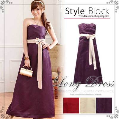 ウエストリボン付きロングドレスパーティードレス