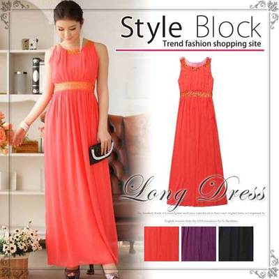 キラキラビジューシフォンロングドレス