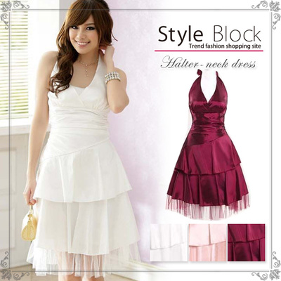 ホルターネックティアードパーティードレス