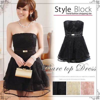 花レースプリーツショットドレスパーティードレス