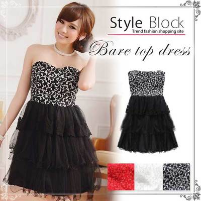 スパンコールレースチュール重ねプリーツショットドレスパーティードレス