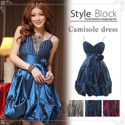 ティアードエレガントウエストコサージュポリエステルバルーンパーティードレス