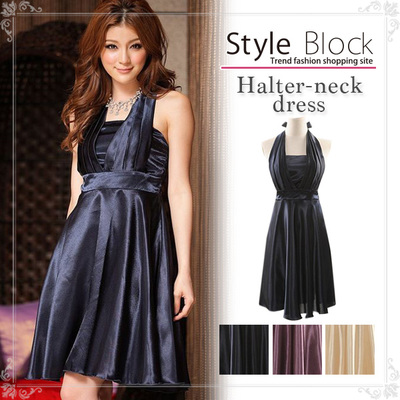 ホルターネックティアードポリエステルミニパーティードレス