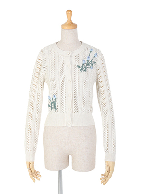 【ご予約】ローズ刺繍透かし編みカーディガン/F&A