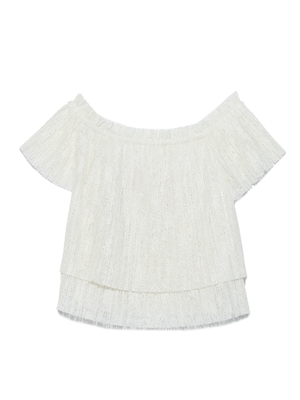 プリーツレースオフショルトップス